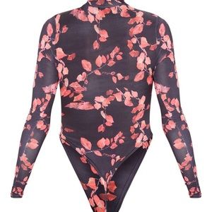 Black floral printed high neck Bodysuit